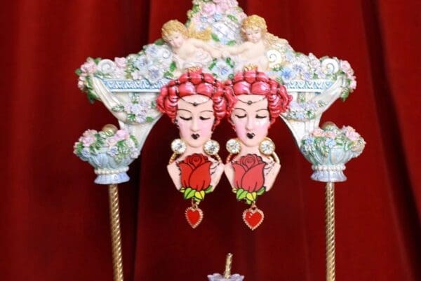 SOLD! 8736 Alice In Wonderland Queen Of Hearts Massive Fuchsia Studs Earrings - Image 2