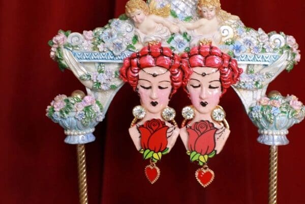 SOLD! 8736 Alice In Wonderland Queen Of Hearts Massive Fuchsia Studs Earrings