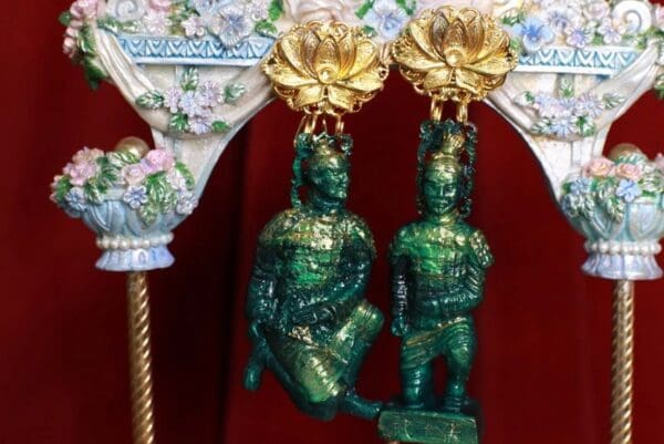 SOLD! 8748 Asian Revival Terracotta Warriors Malachite Effect Massive Earrings - Image 3