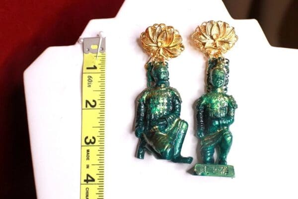 SOLD! 8748 Asian Revival Terracotta Warriors Malachite Effect Massive Earrings - Image 4