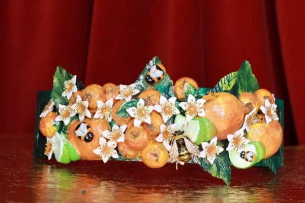 SOLD! 8752 Sicilian Orange Fruit Bee Embellished wide Waist Belt size S, M, L