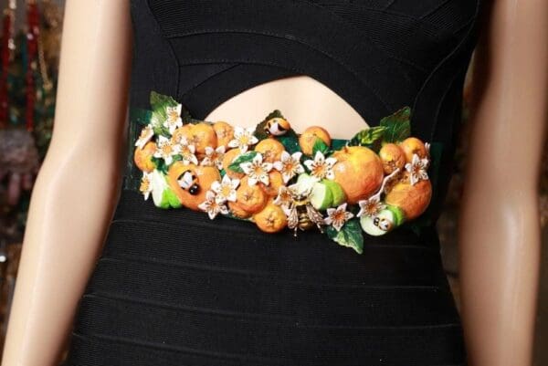 SOLD! 8752 Sicilian Orange Fruit Bee Embellished wide Waist Belt size S, M, L - Image 4