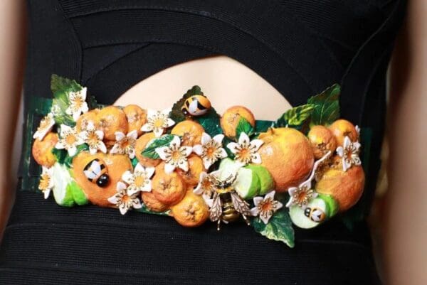 SOLD! 8752 Sicilian Orange Fruit Bee Embellished wide Waist Belt size S, M, L - Image 2