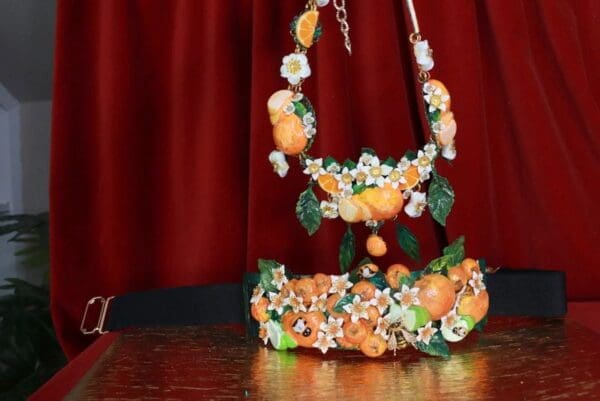 SOLD! 8752 Sicilian Orange Fruit Bee Embellished wide Waist Belt size S, M, L - Image 9