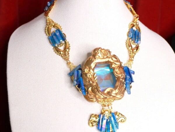 SOLD! 9060 Genuine Gemstones Kissing Mermaids Baroque Massive Necklace - Image 2