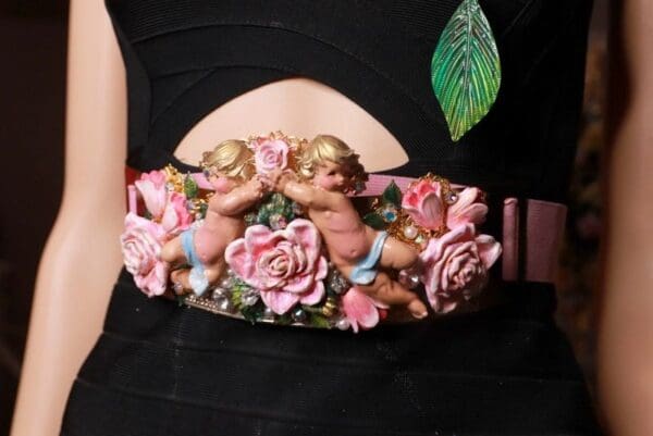 SOLD! 9061 Baroque Cherubs Angels Large Roses Waist Belt - Image 2