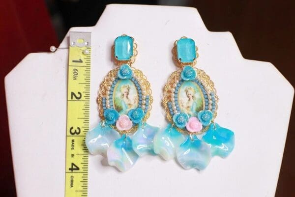 SOLD! 9064 Victorian Young Marie Antoinette Aqua Studs Earrings - Image 2