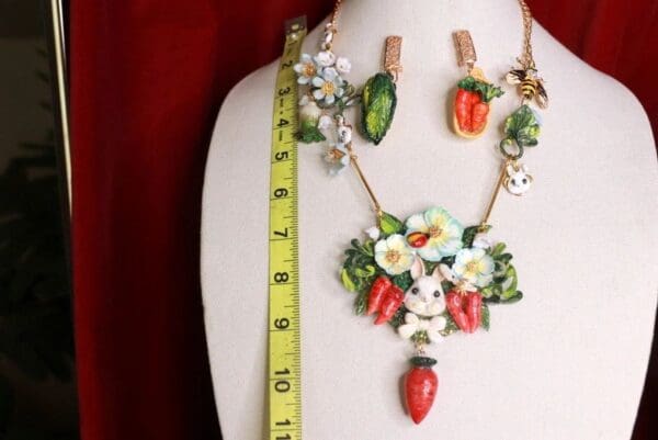 SOLD! 5714 Set Of Adorable Hand Painted Vivid Bunny Carrots Flower Massive Necklace+ Earrings - Image 8