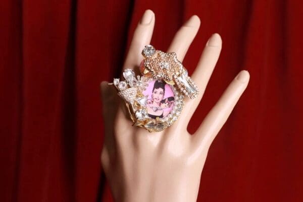 SOLD! 9172 Audrey Hepburn Champagne Massive Adjustable Cocktail Ring - Image 2