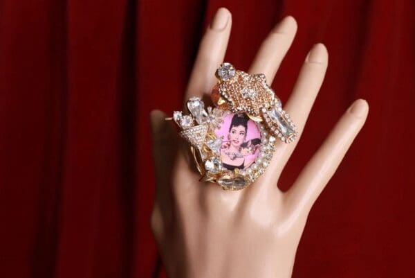 SOLD! 9172 Audrey Hepburn Champagne Massive Adjustable Cocktail Ring - Image 5