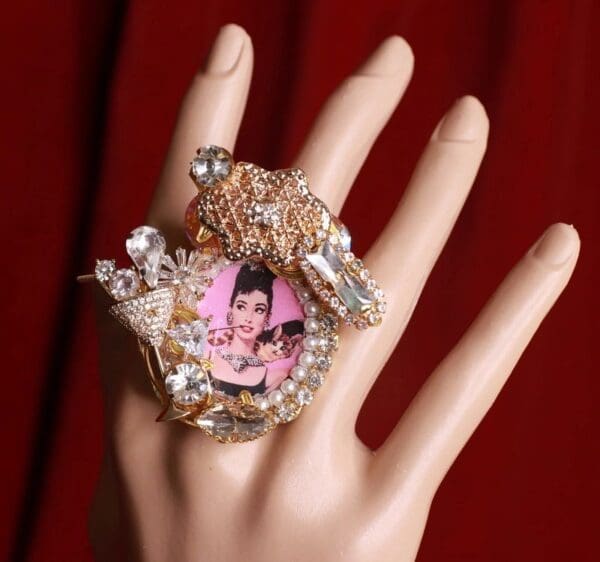 SOLD! 9172 Audrey Hepburn Champagne Massive Adjustable Cocktail Ring - Image 6