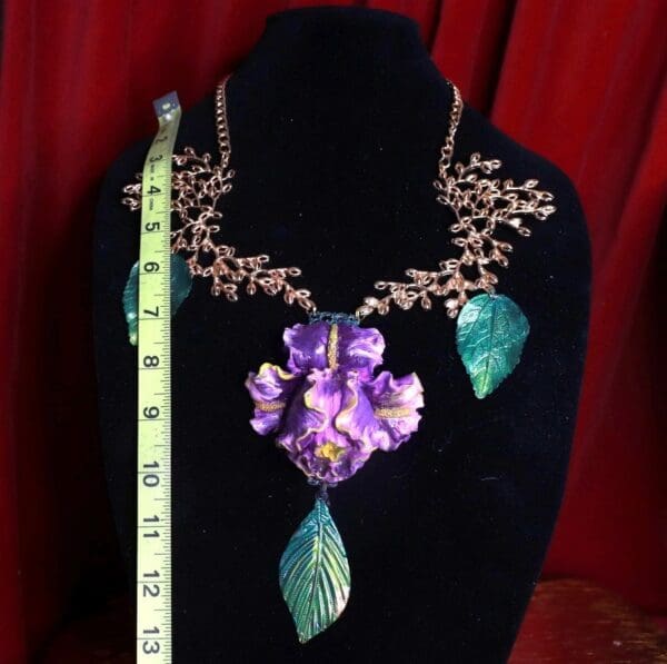 SOLD! 9173 Huge Hand Painted Iris Hand Painted Necklace - Image 6