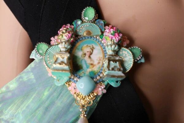 SOLD! 9174 Young Marie Antoinette Aqua Huge Brooch - Image 6