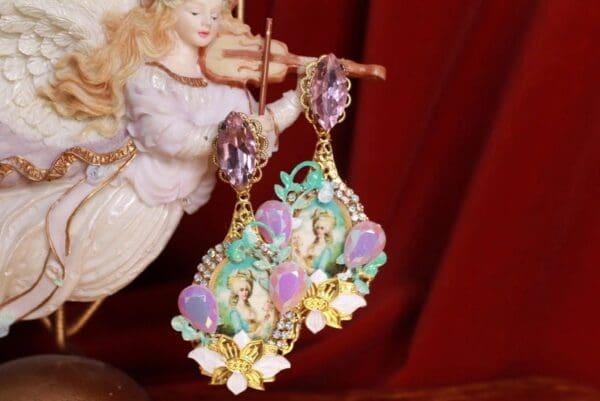 SOLD! 9179 Marie Antoinette Aqua Pink Studs Earrings