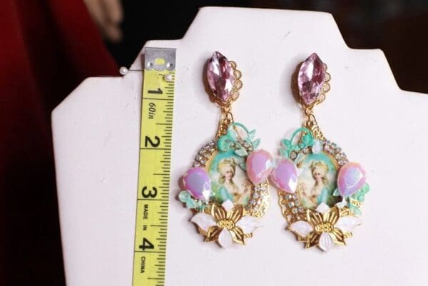 SOLD! 9179 Marie Antoinette Aqua Pink Studs Earrings - Image 6