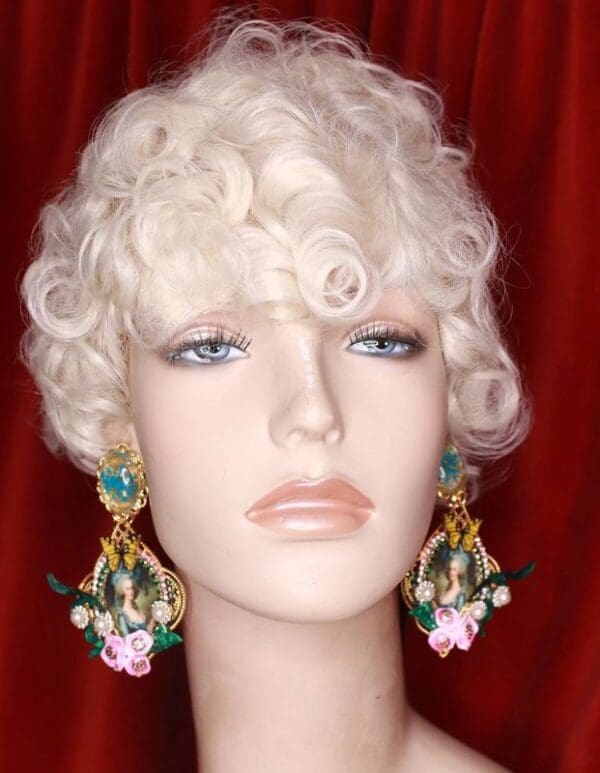 SOLD! 9183 Marie Antoinette Cameo Butterfly Roses Studs Earrings - Image 3