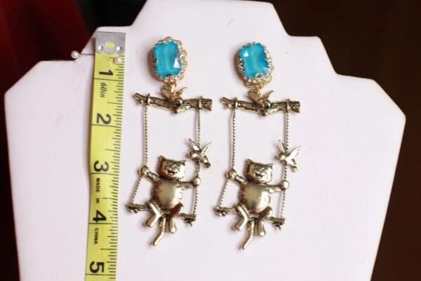 SOLD! 9215 Adorable Enamel Cat Swing Earrings - Image 2