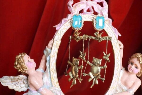 SOLD! 9215 Adorable Enamel Cat Swing Earrings - Image 3