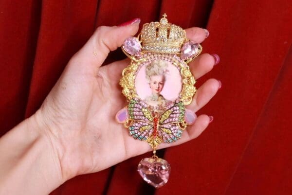 SOLD! 9221 Young Marie Antoinette Pale Pink Crown Butterfly Brooch - Image 3