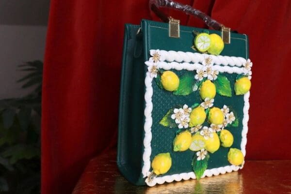 SOLD! 9229 Baroque Sicilian Lemon PU Leather Tote Handbag - Image 2