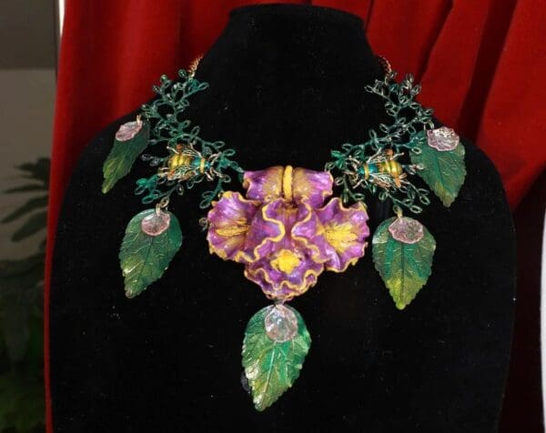 SOLD! 9233 Huge Hand Painted Iris Hand Painted Necklace - Image 2