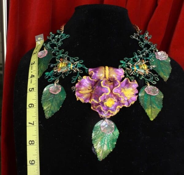 SOLD! 9233 Huge Hand Painted Iris Hand Painted Necklace - Image 3