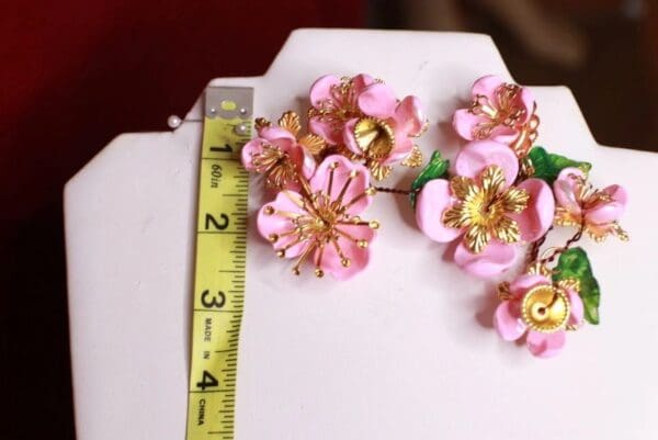SOLD! 9234 Art Nouveau Sakura Japanese Long Earrings Studs - Image 6