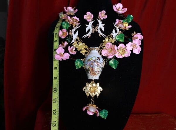 SOLD! 9235 Set Of Japanese Revival Sakura Hand Painted Necklace+ Earrings - Image 6