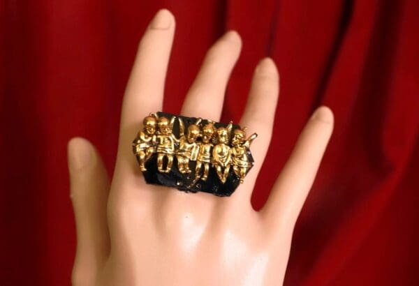 SOLD! 9252 Black Cherubs Baroque Adjustable Cocktail Ring - Image 2