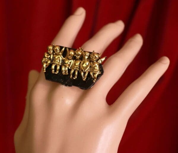 SOLD! 9252 Black Cherubs Baroque Adjustable Cocktail Ring - Image 4