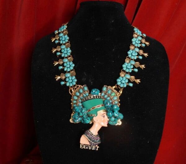 SOLD! 9268 Egyptian Revival Cleopatra Genuine Turquoise Necklace - Image 3
