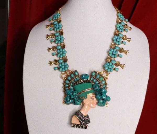 SOLD! 9268 Egyptian Revival Cleopatra Genuine Turquoise Necklace - Image 5