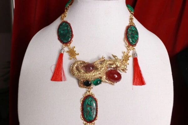 SOLD! 9269 Chinese Revival Dragon Genuine Cooper Turquoise Necklace - Image 2