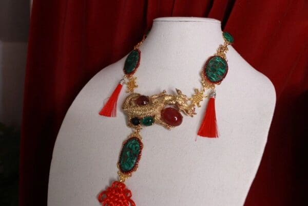 SOLD! 9269 Chinese Revival Dragon Genuine Cooper Turquoise Necklace - Image 3