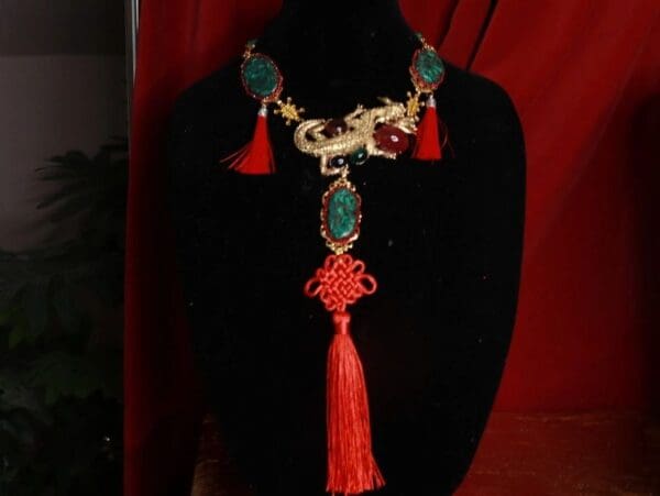 SOLD! 9269 Chinese Revival Dragon Genuine Cooper Turquoise Necklace - Image 5