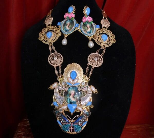 SOLD! 9271 Marie Antoinette Birds Blue Massive Necklace