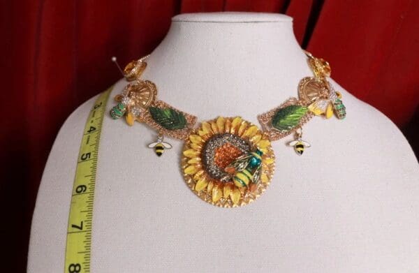 SOLD! 9273 Baroque Enamel Sunflower Bee Necklace Choker - Image 4