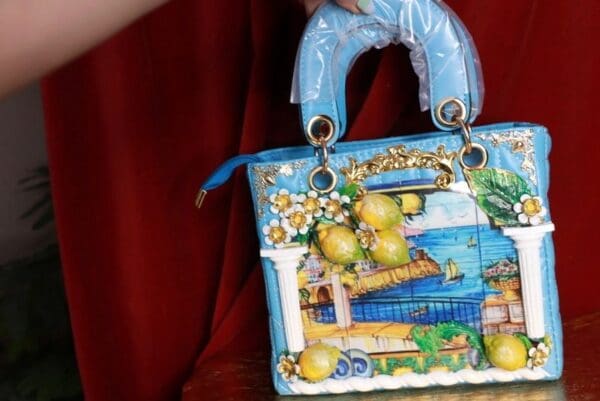 SOLD! 9274 Baroque Sicilian Lemon PU Leather Tote Handbag - Image 4