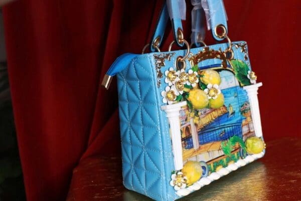 SOLD! 9274 Baroque Sicilian Lemon PU Leather Tote Handbag - Image 5