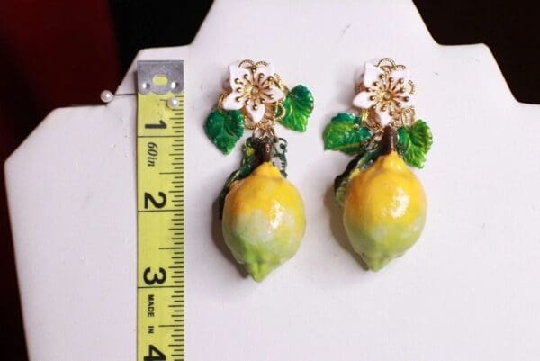 SOLD! 9290 Baroque Realistic Italian Leaf Lemon Fruit Studs Earrings - Image 4