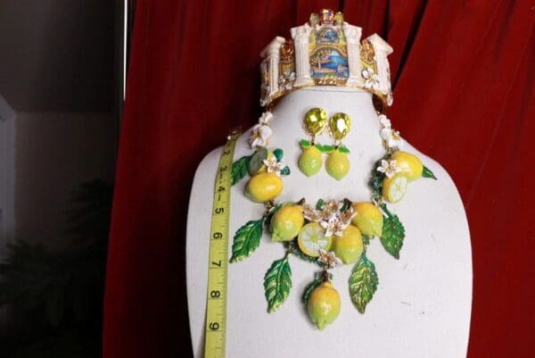SOLD! 9291 Set Of Baroque 3D Effect Lemon Fruit Statement Necklace+ Earrings - Image 2