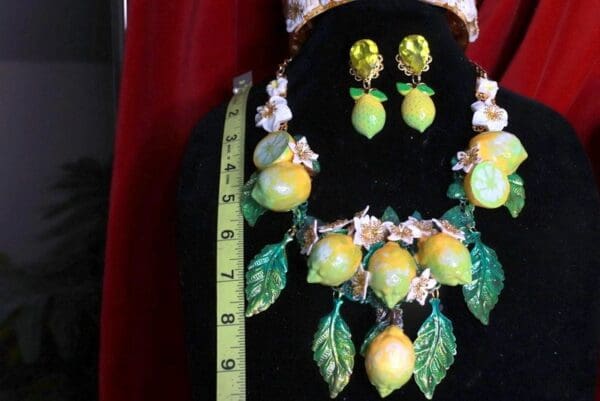 SOLD! 9292 Set Of Baroque 3D Effect Lemon Fruit Statement Necklace+ Earrings - Image 4