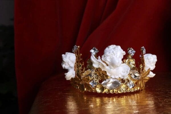 SOLD! 9294 Baroque Runway Chubby 5 White Cherubs Headband Crown - Image 2
