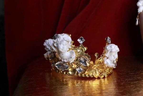 SOLD! 9294 Baroque Runway Chubby 5 White Cherubs Headband Crown - Image 3