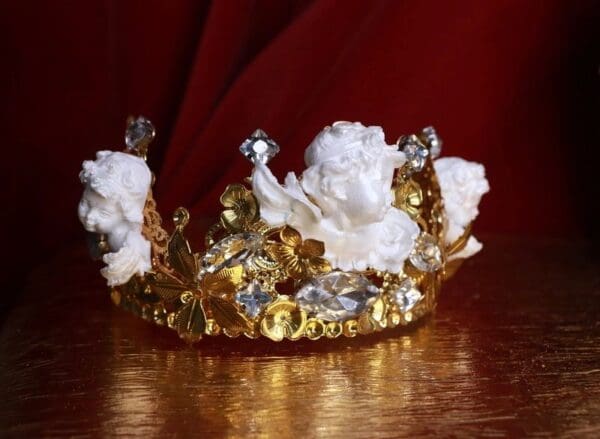 SOLD! 9294 Baroque Runway Chubby 5 White Cherubs Headband Crown - Image 5