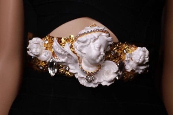 SOLD! 9295 Baroque White chubby Cherubs Embellished Waist Gold Belt Size S, L, M