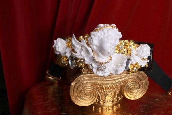 SOLD! 9295 Baroque White chubby Cherubs Embellished Waist Gold Belt Size S, L, M - Image 2
