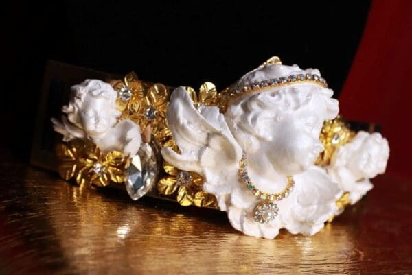 SOLD! 9295 Baroque White chubby Cherubs Embellished Waist Gold Belt Size S, L, M - Image 4