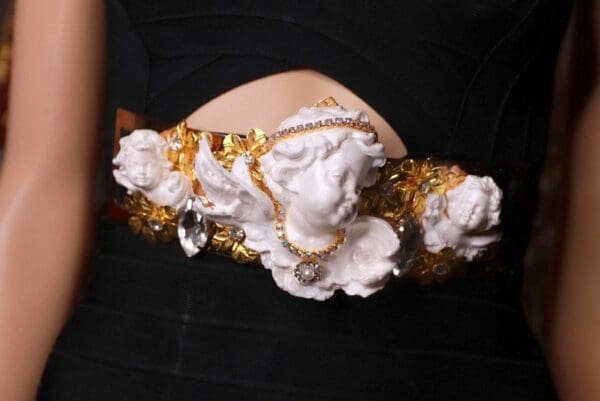 SOLD! 9295 Baroque White chubby Cherubs Embellished Waist Gold Belt Size S, L, M - Image 6
