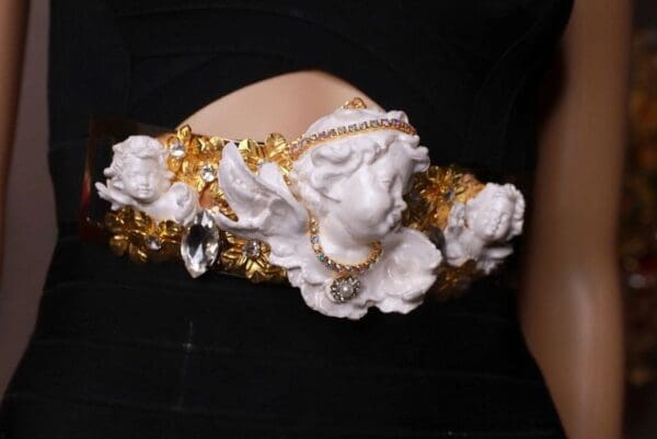 SOLD! 9295 Baroque White chubby Cherubs Embellished Waist Gold Belt Size S, L, M - Image 8